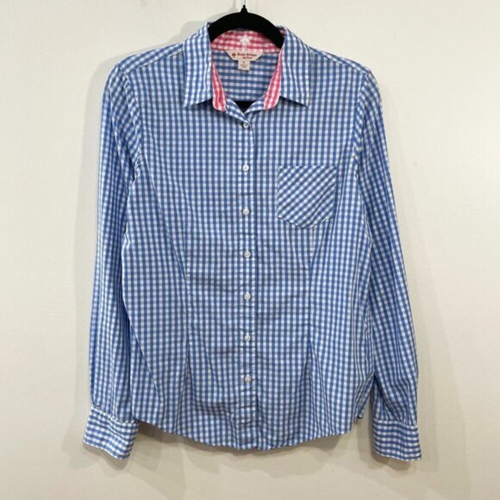 2/$40 EUC Brooks Brothers 100% Cotton Gingham Contrast Shirt Blue Pink 6